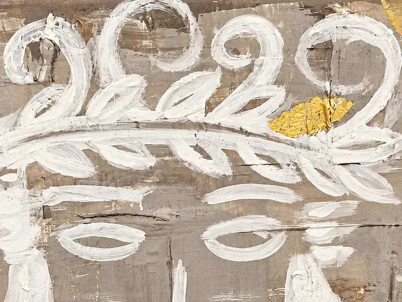 Detail of Julius by Isabelle Moreau Hamdan, showing white line over a textured ground