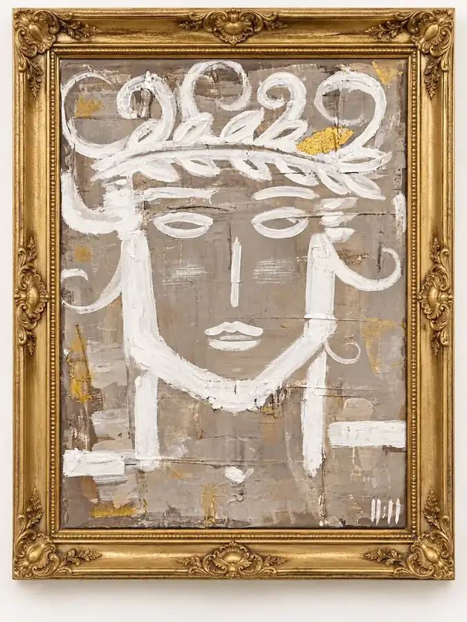 Julius by Isabelle Moreau Hamdan, shown in a gold frame on an ivory wall
