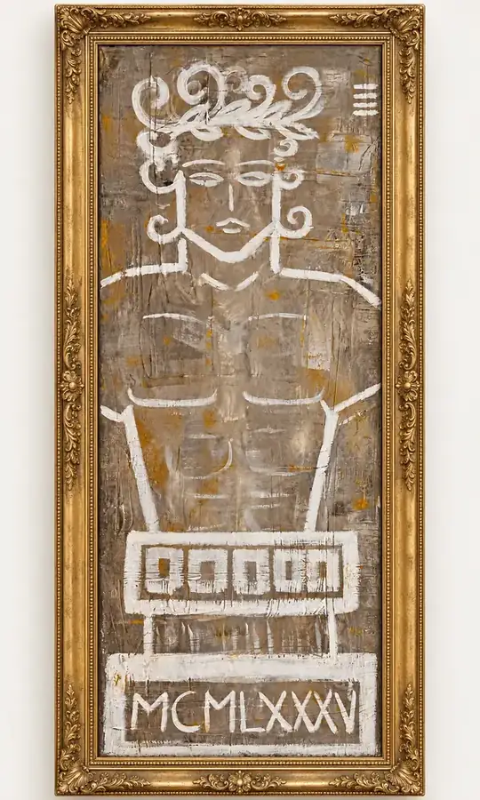 The Guardian by Isabelle Moreau Hamdan, shown in a gold frame on an ivory wall