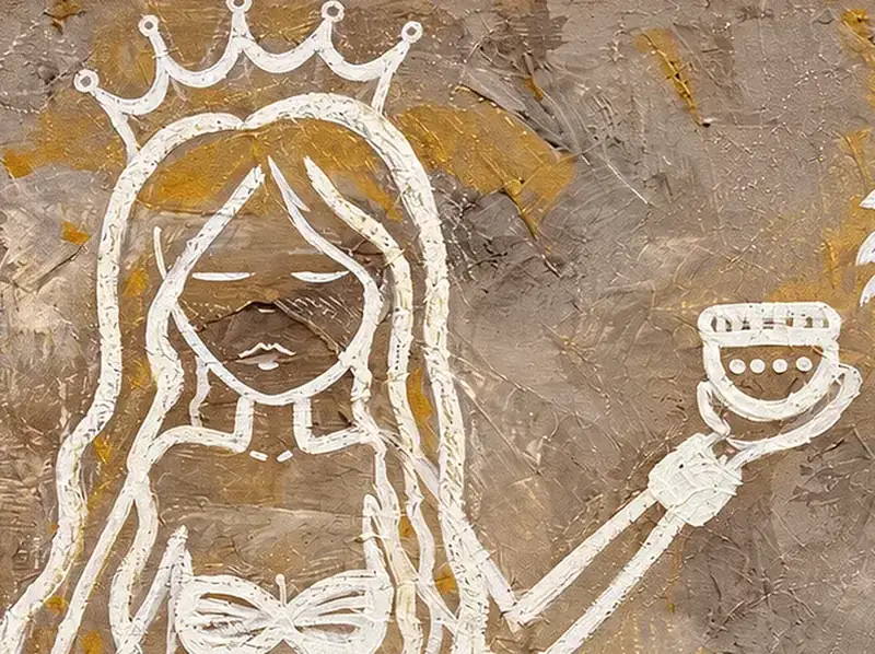 Close-up of the surface of The Last Mermaid by Isabelle Moreau Hamdan, showing line and texture
