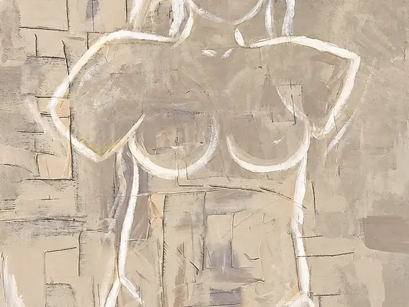 Detail of The Last Muse by Isabelle Moreau Hamdan, showing white line over a textured ground