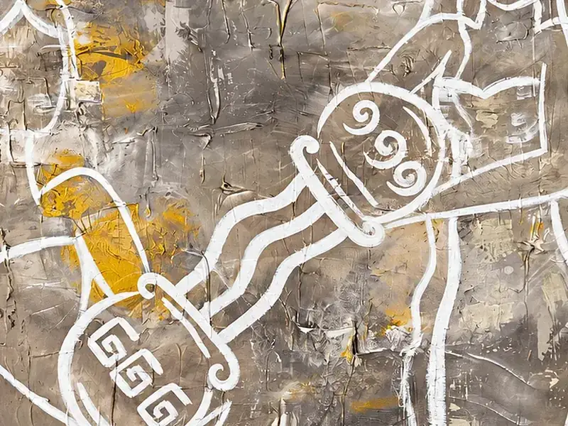 Close-up of the surface of The Sacred Exchange by Isabelle Moreau Hamdan, showing line and texture