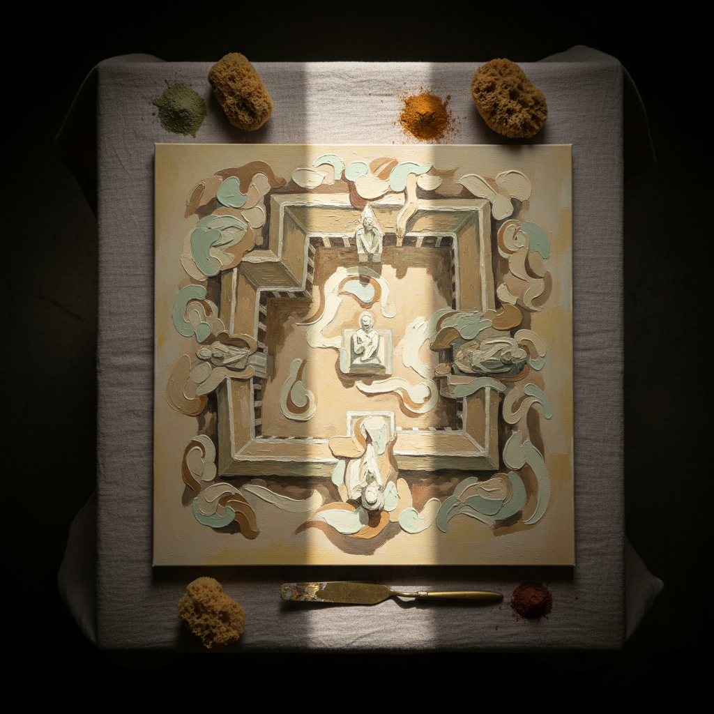 Aerial temple courtyard canvas